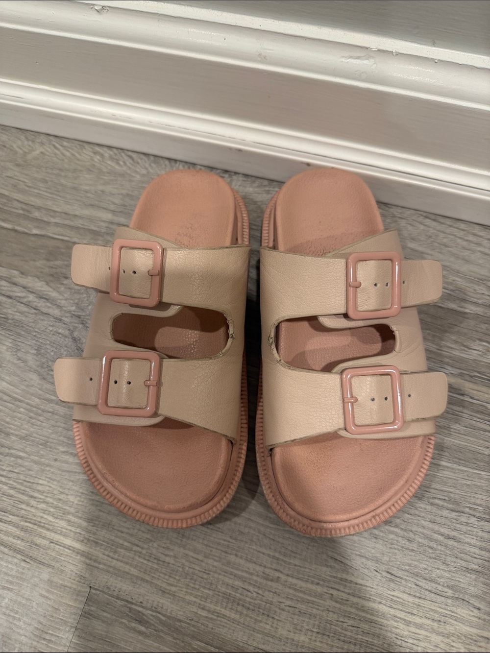 MIA Kids Double Buckle Slide Sandals - Beige & Pink